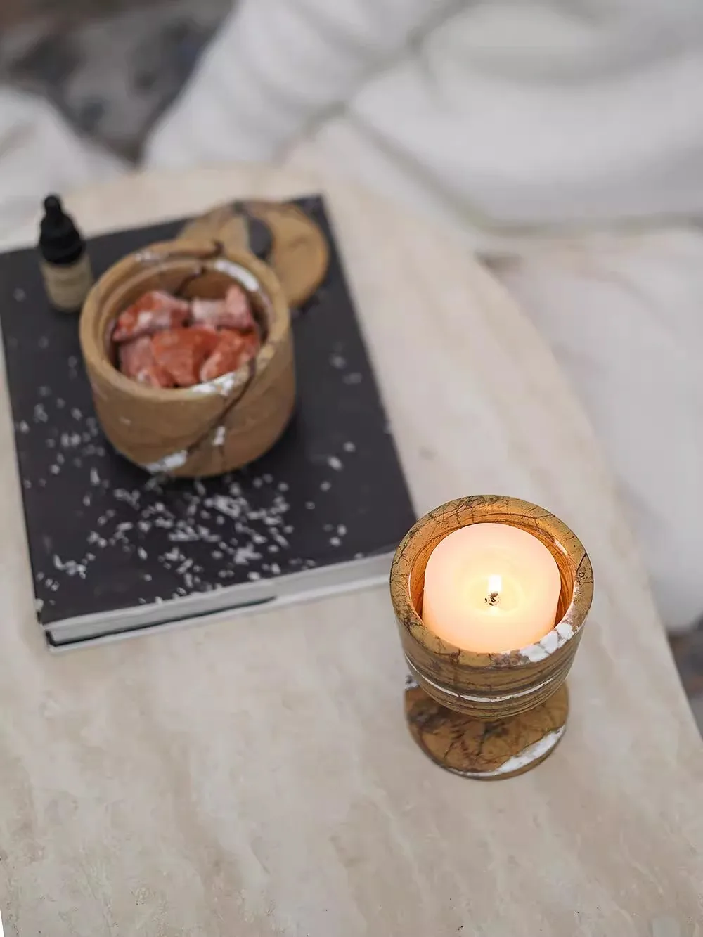 Retro Style Natural Marble Scented Candle Cup Home Restaurant Artistic Originality Mini Decoration Candlestick Small Ornament