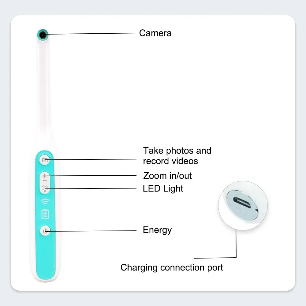 2MP HD WIFI Intraoral Inspection Endoscope camera Wireless HD Orthodontist Inspection Tool 8 LED Lights for iOS Iphone Android