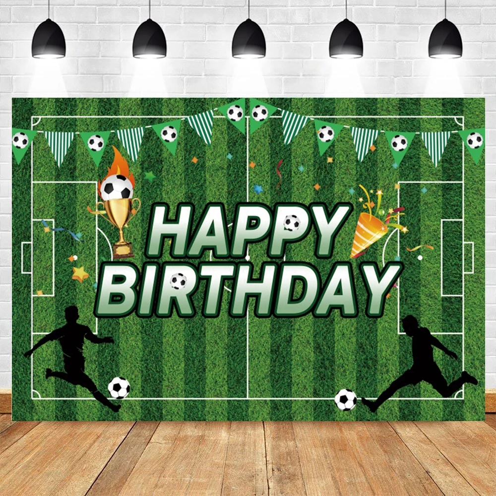 Fondo de fotografía de fútbol para niño, decoración de fiesta de cumpleaños, Fondo de foto personalizado del estadio del Real Madrid, campo de fútbol de pastizales