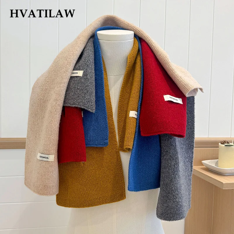 2026 Smooth Knit 100% Wool Pull Through Neck Scarf Women Minimalist Solid Muffler Wrap Shawl Neckerchief Scarves Pashmina Poncho
