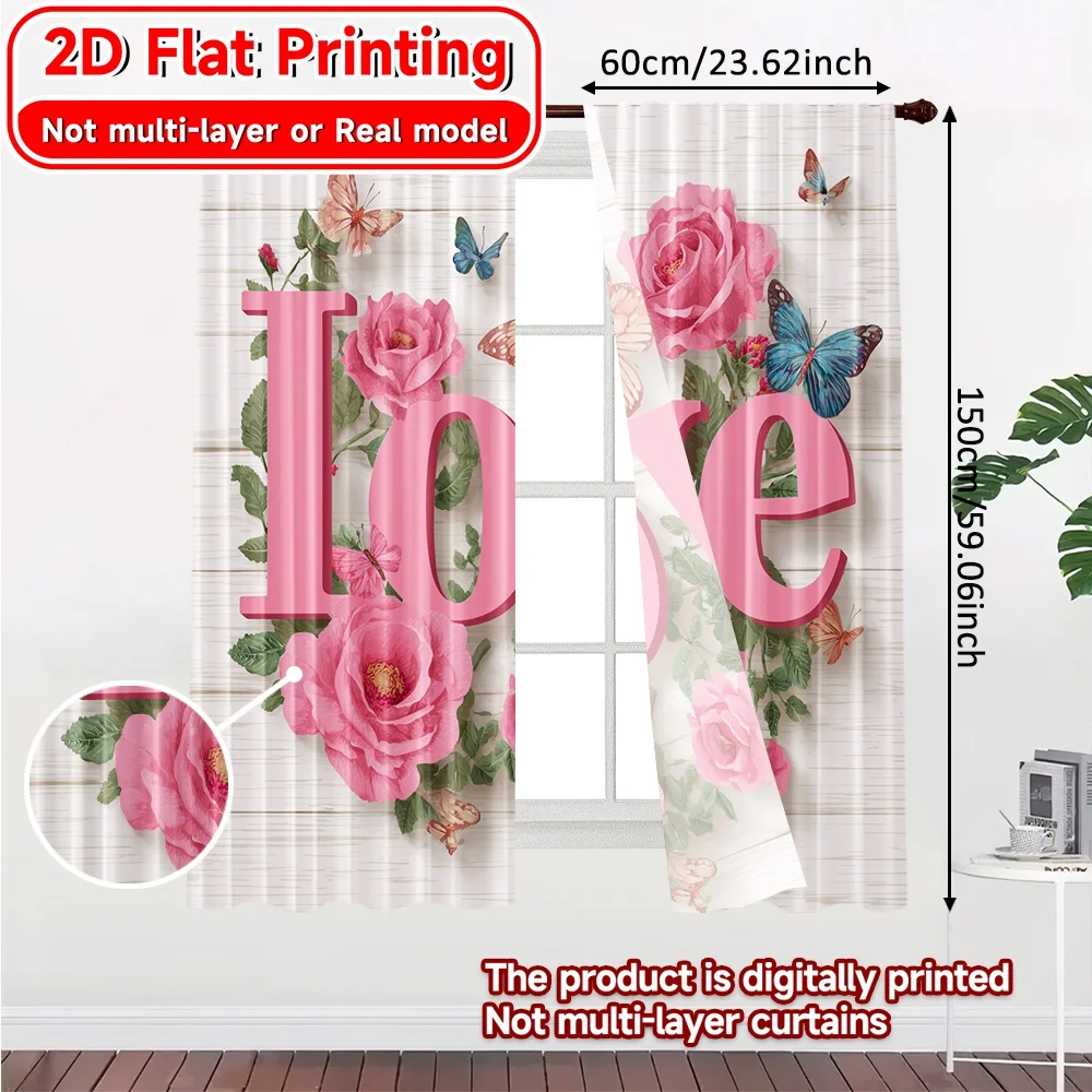 2D Flat Printing,2pcs Floral Romance Chic Fashionable Curtains Durable Polyester Curtains Home Decor Ldeal for Grey,