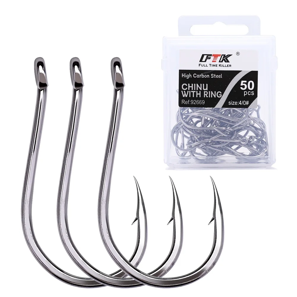 50-100PCS High Carbon Steel CHINU Fishing Hooks With Ring 5/0#-7# Freshwater Carp Fishhook Barbed Catfish Anzol Peche Tackle