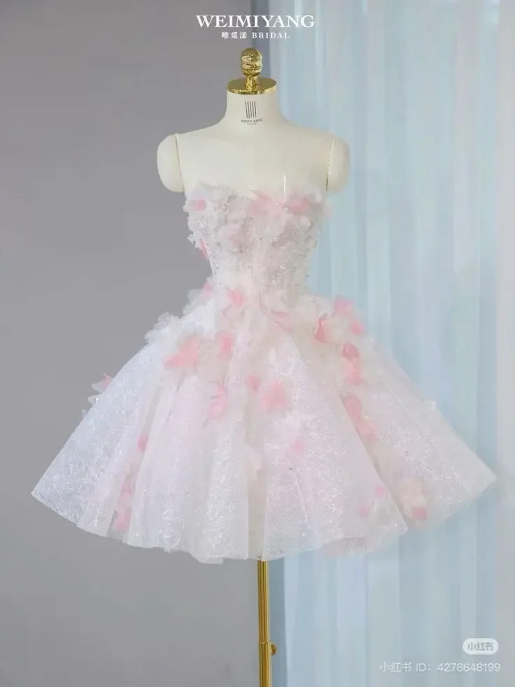 

XPAY Sweet Pink 3D Flowers Mini Short Prom Party Dresses Arabic Birthday Formal Gowns Women Occasion Evening Dress Customized