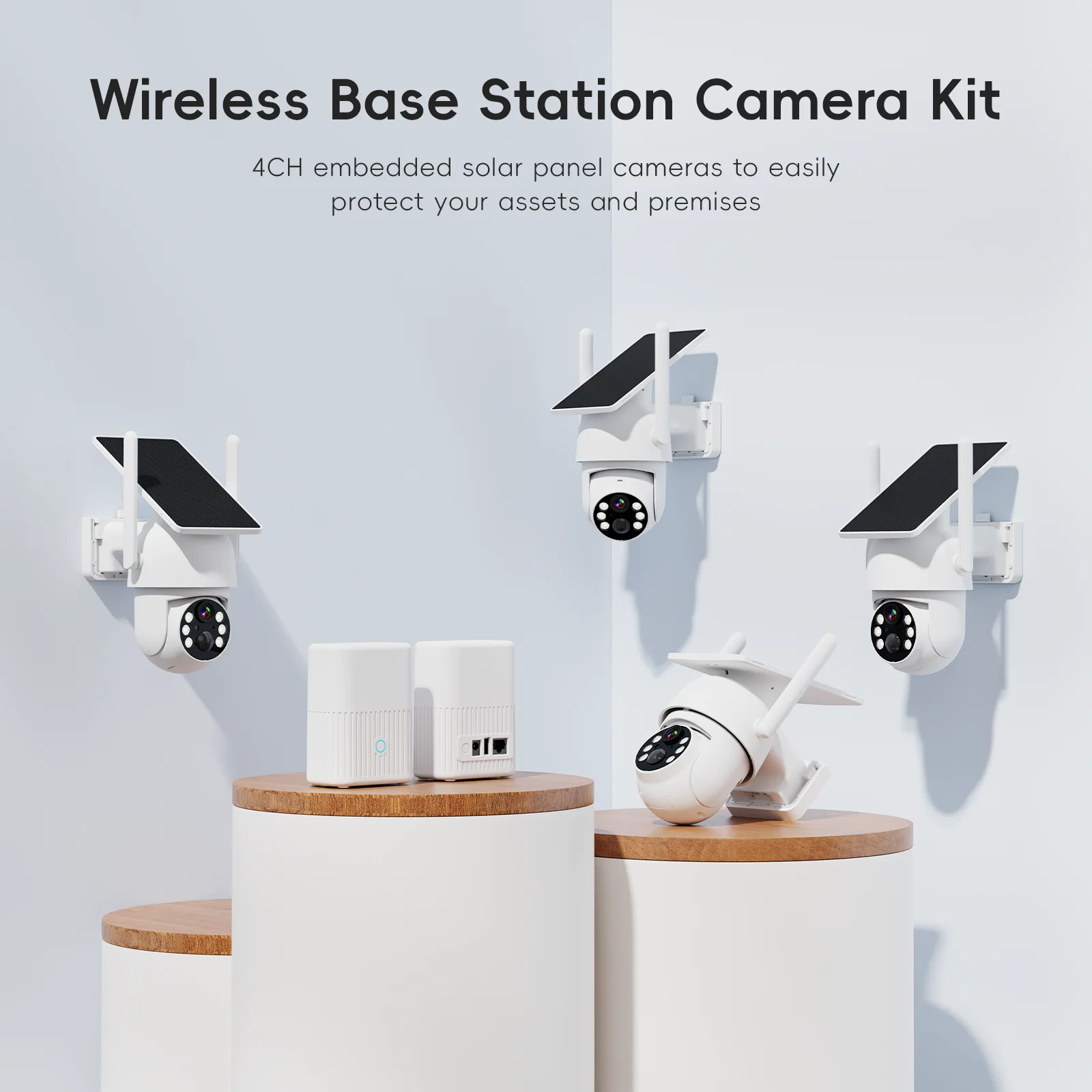 4CH Wireless Solar Security Camera Kit 4MP Full Color Night Vision IP65 Waterproof AI Motion Detection 2-Way Audio Outdoor