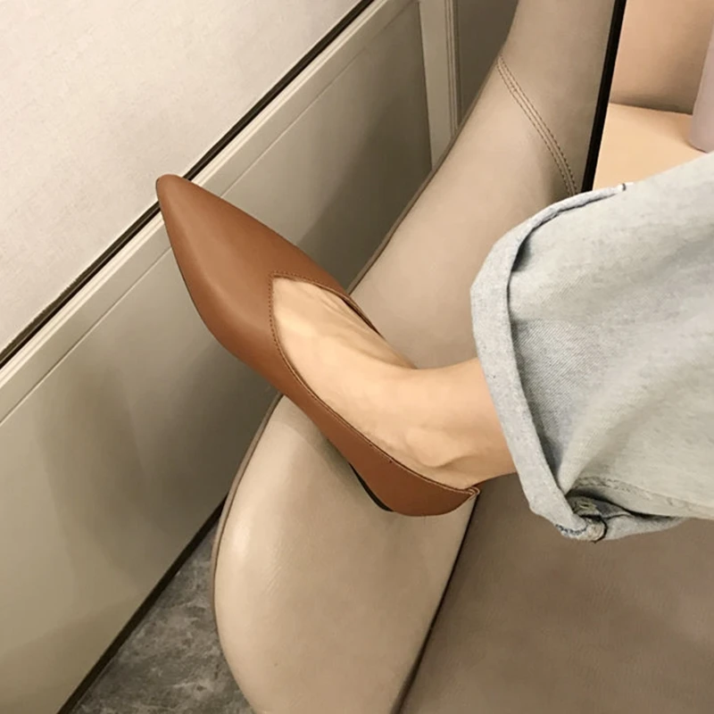 Women's Pointed Toe Genuine Leather Flat Shoes - Large Size