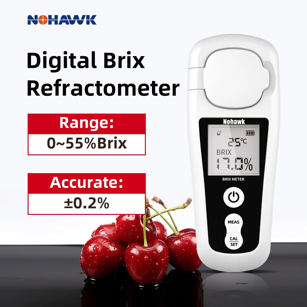 Nohawk Portable Digital Brix Meter Refractometer Fruit Drinks Beverage Sugar Tester Meter Suger Content Measuring Instrument