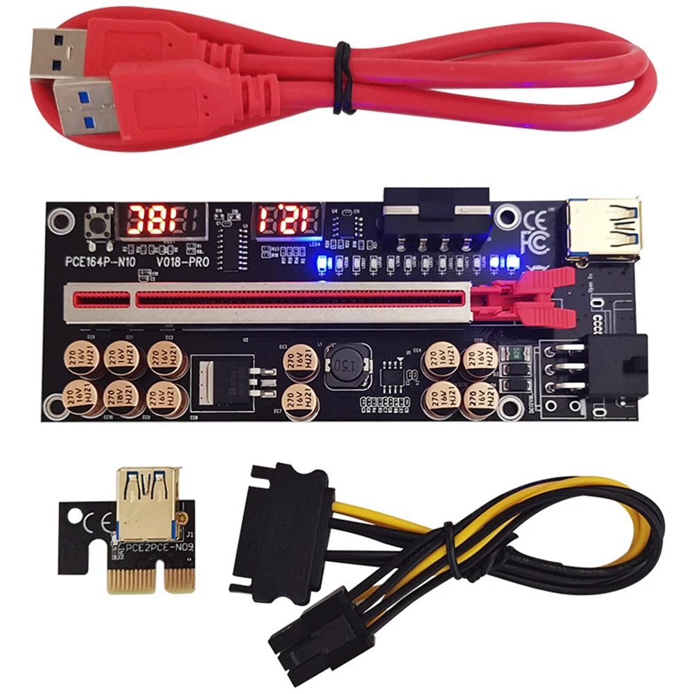 VER018 Pro PCI-E ไรเซอร์การ์ด USB สาย3.0 018 PLUS PCI Express 1X ต่อ16X PCIe อะแดปเตอร์สำหรับการขุด BTC (สีแดง)