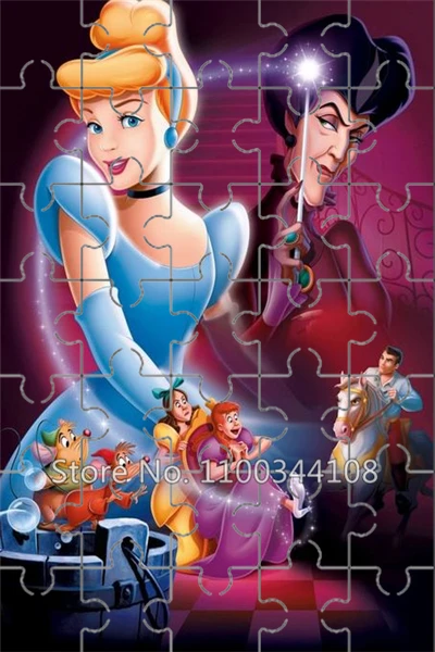 Disney Cartoon Princess 35 Pieces Mini Jigsaw Puzzles Snow White Mermaid Cinderella Wooden Puzzle for Girls Handmade Toys Gifts