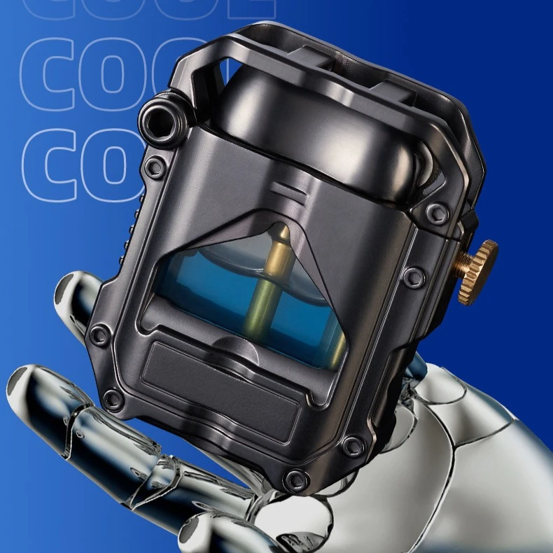 High-quality Metal Mecha Series Lighters One-button Ignition Blue Light Transparent Cigarette Accessories High-end Gifts for Men