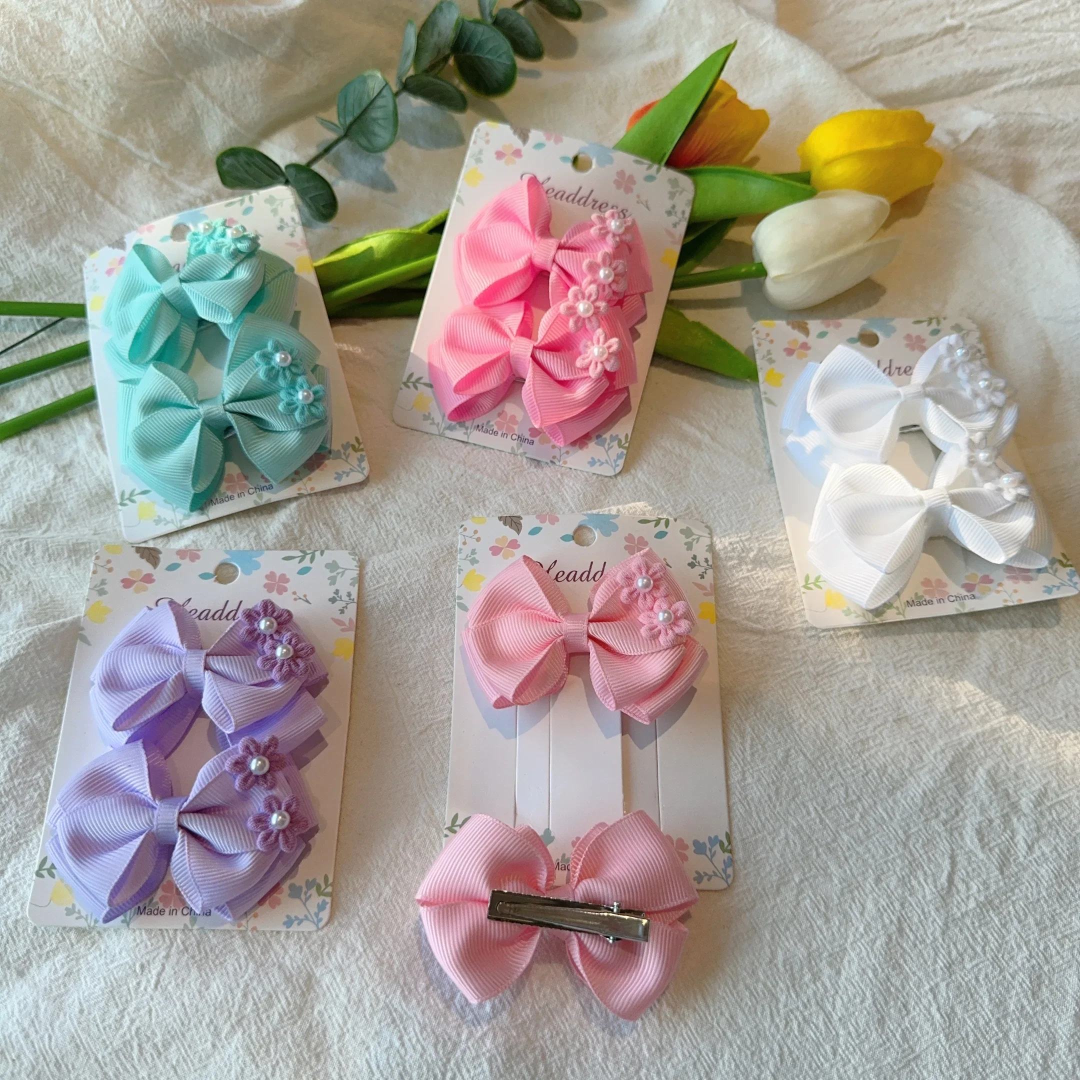 2Pcs/lot Baby Solid Hair Bows Hair Clips Ribbon bow Hairpin for Girl Cheer Bowknot Barrettes Children Headwear Hair Accessories