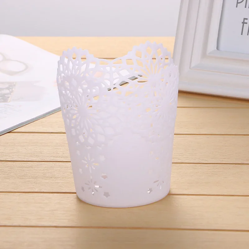 Creative Hollow Roses Pen Pencil Pot Holder Brush Storage Container Desk Organizer Plastic Stationery Pen Holder Office Supplies