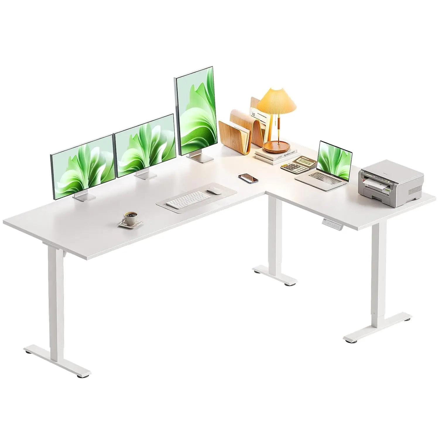 63 Inch L Shaped Electric Standing Desk Home Office White, Customized