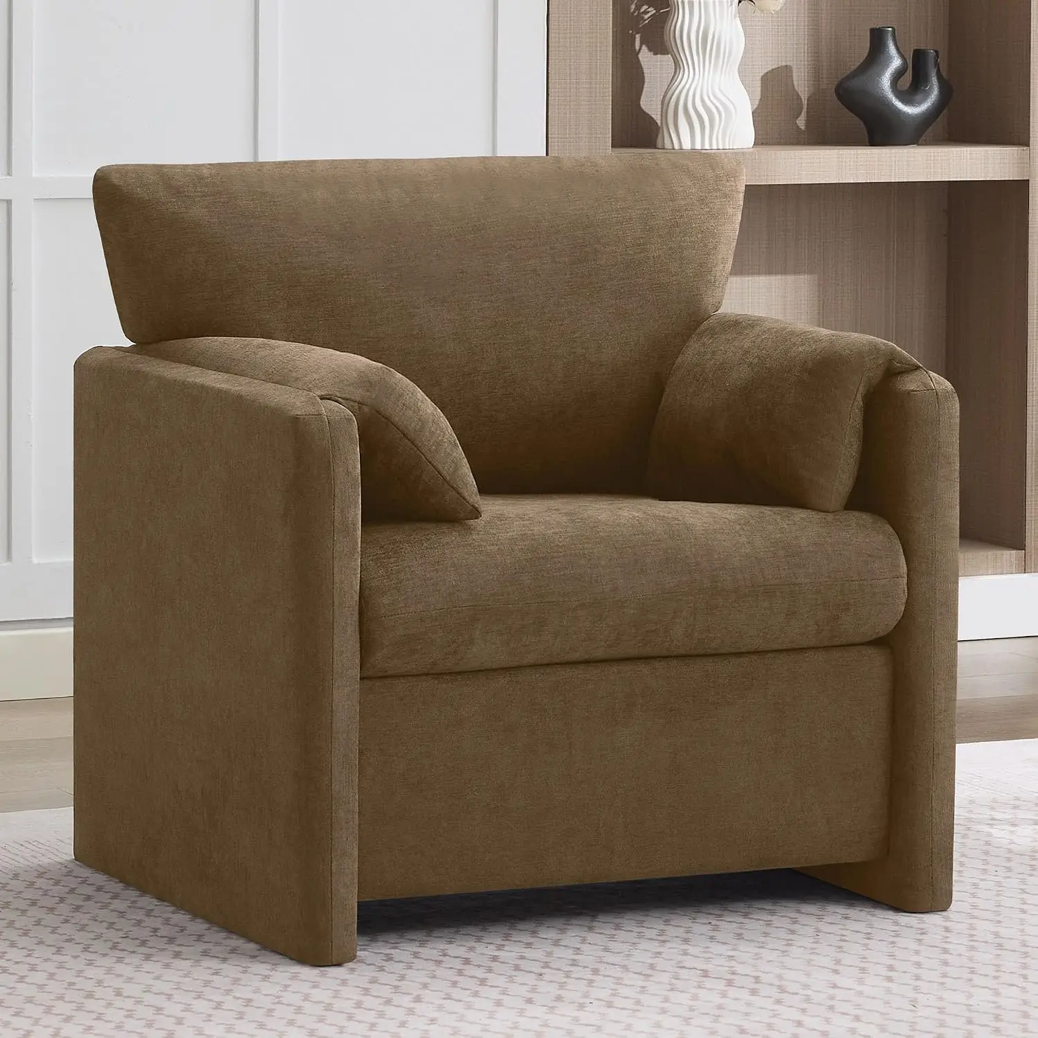 Oversized Armchair Deep Seat Padded Arms Chenille Single Sofa for Living Room Bedroom Dark Brown Regular 1PC, Customized