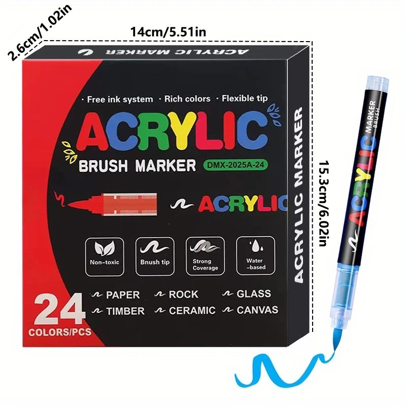 Acryl markeringen Penseeltip verfmarkering 12-72 kleuren acrylverfpen voor Rock Canvas Hout Keramiek Volwassen Kleurplaten DIY Ambachten - afbeelding 1