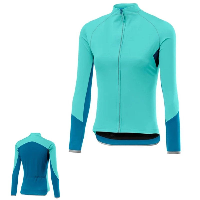 Fashion Woman Long Sleeve Cycling Jersey Shirt Road Bicycle Sweater Downhill Jacket Wear Anti-Uv Top Camping Bike Blue Uniform