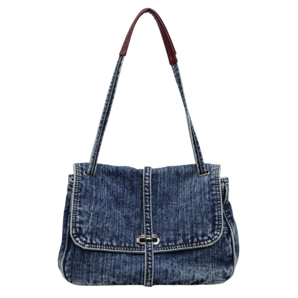 

Fashionable Retro Denim Cloth Bag Large Capacity Shopping Bag Vintage Handbag Simple Solid Color Canvas Tote Bag Outdoor