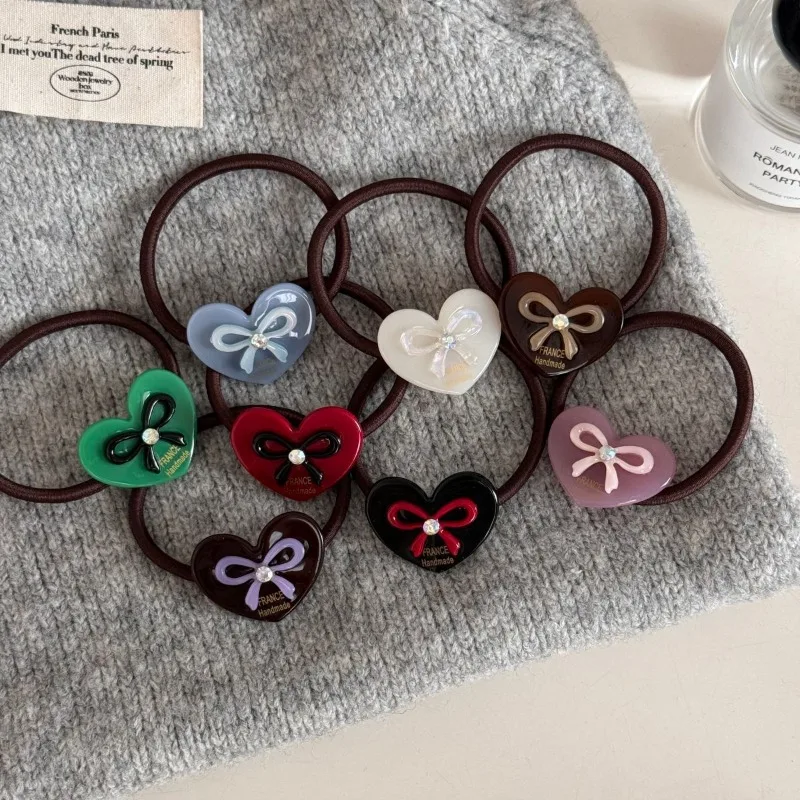 Elegant Hair Tie with Heart Rhinestone Bow Gold Letter Elastic Hair Band Stylish Hair Accessories