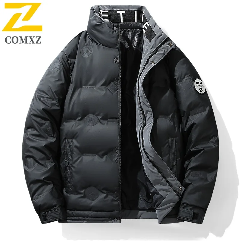 COMXZ Mens Down Jacket Premium Leisure Stand Collar Outdoor Snow Lightweight Parka Solid Color Adventure Warm Winter Garment