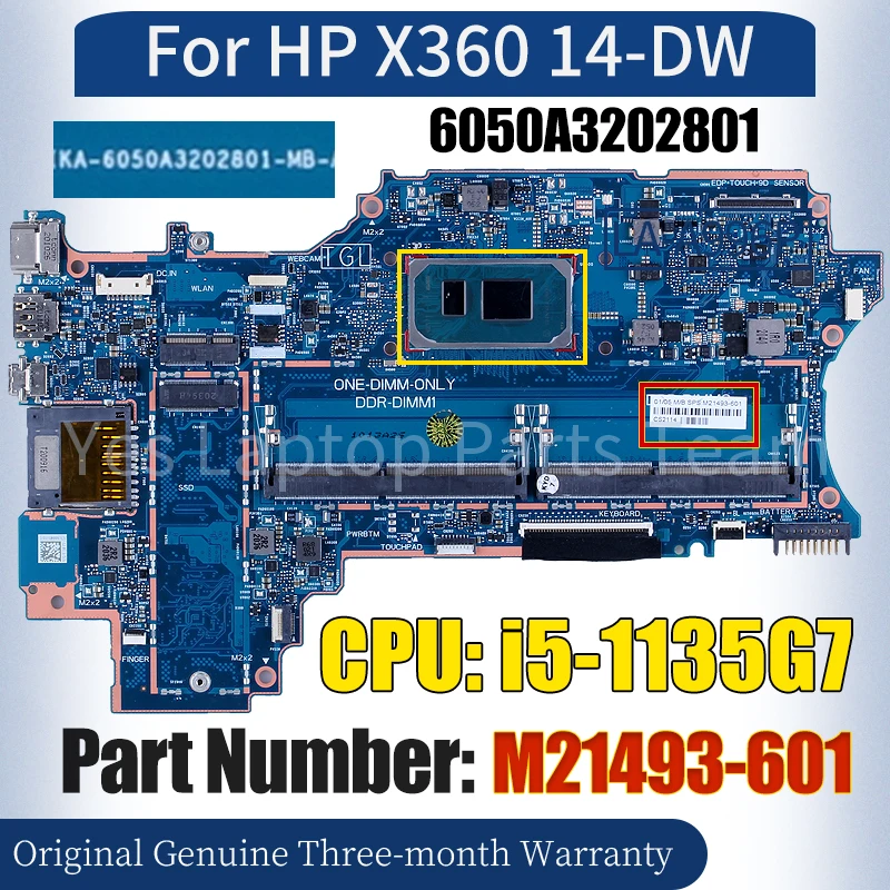 6050A3202801 For HP X360 14-DW Laptop Mainboard M21493-601 SRK05 i5-1135G7 100％ Tested Notebook Motherboard