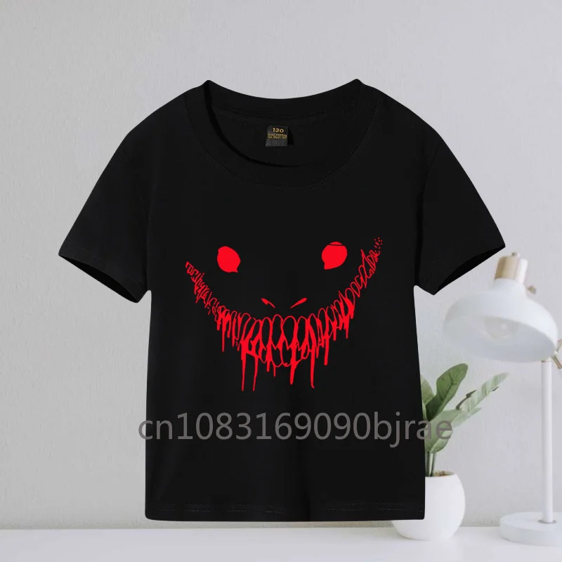 Fashion Kids Funny Evil smile Letter Pattern Print Boys 100% Cotton T-shirt Short Sleeve Round Neck Gilrs Casual Tops For Summer