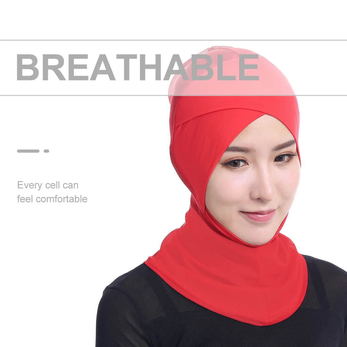 

Muslim Hijab Cap Lightweight Stretchable Inner Cover Arab Wrap Scarves Ramadan Shawl Red Breathing Design