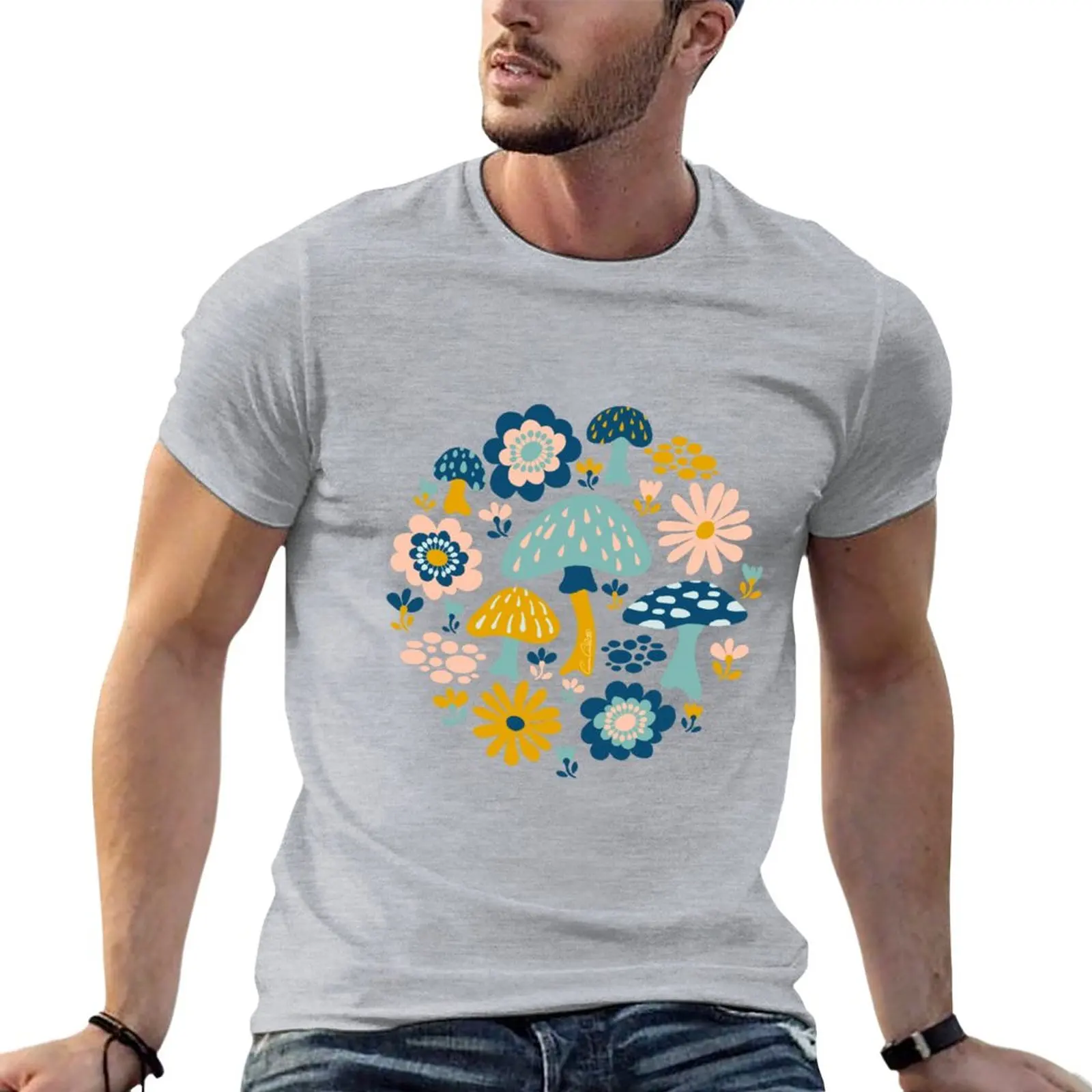 

Woodland Mushrooms and Wildflowers T-Shirt summer tops tops boys animal print shirt sweat shirts t shirts for men graphic