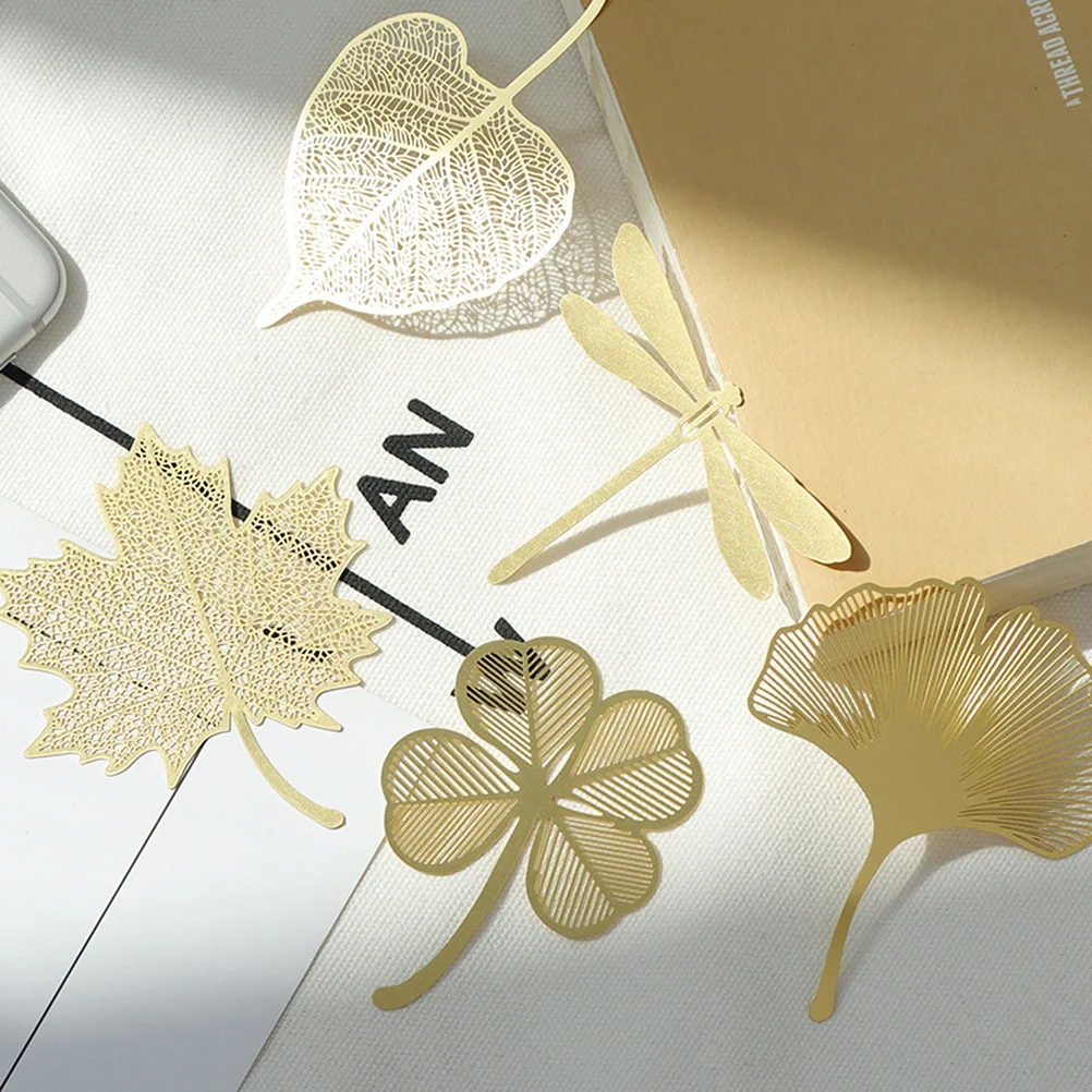 

2Pcs Creative Brass Leaf Vein Bookmark Vintage Dragonfly Paper Clip Lightweight Elegant Books Accessories Reader Gift