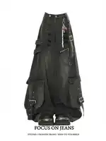 Vaqueros negros para mujer estilo americano Y2K 90S Vintage pantalones vaqueros rectos de cintura alta ropa de calle Casual pantalones vaqueros de pierna ancha sueltos