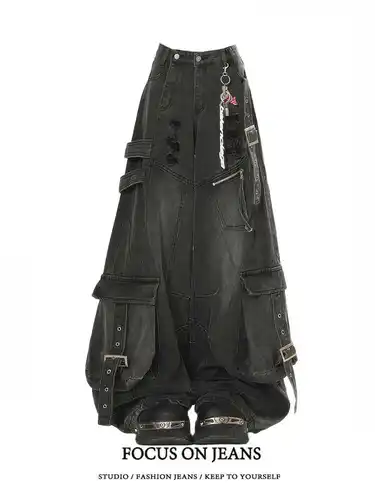 Imagen 1 del producto Vaqueros negros para mujer estilo americano Y2K 90S Vintage pantalones vaqueros rectos de cintura alta ropa de calle Casual pantalones vaqueros de pierna ancha sueltos