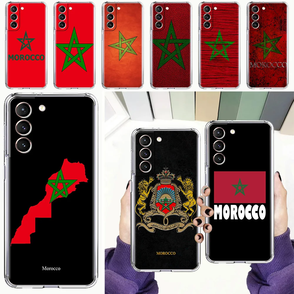 Handyhülle für Samsung Galaxy S26 S25 S24 S23 S22 Ultra S20 S21 FE 5G Plus Weiche Transparente Hülle Marokko Flagge Fußball