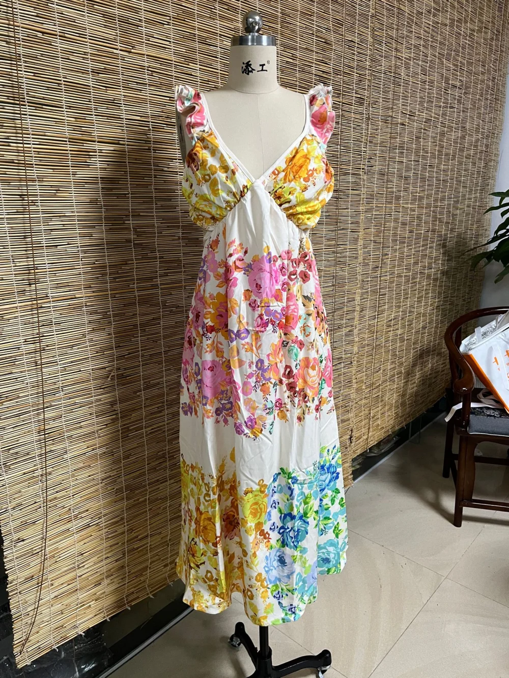 Vestido longo com estampa plissada de praia feminino, manga voadora, decote em v, sem costas, renda, vestidos de festa, lady, verão, sexy, 2022