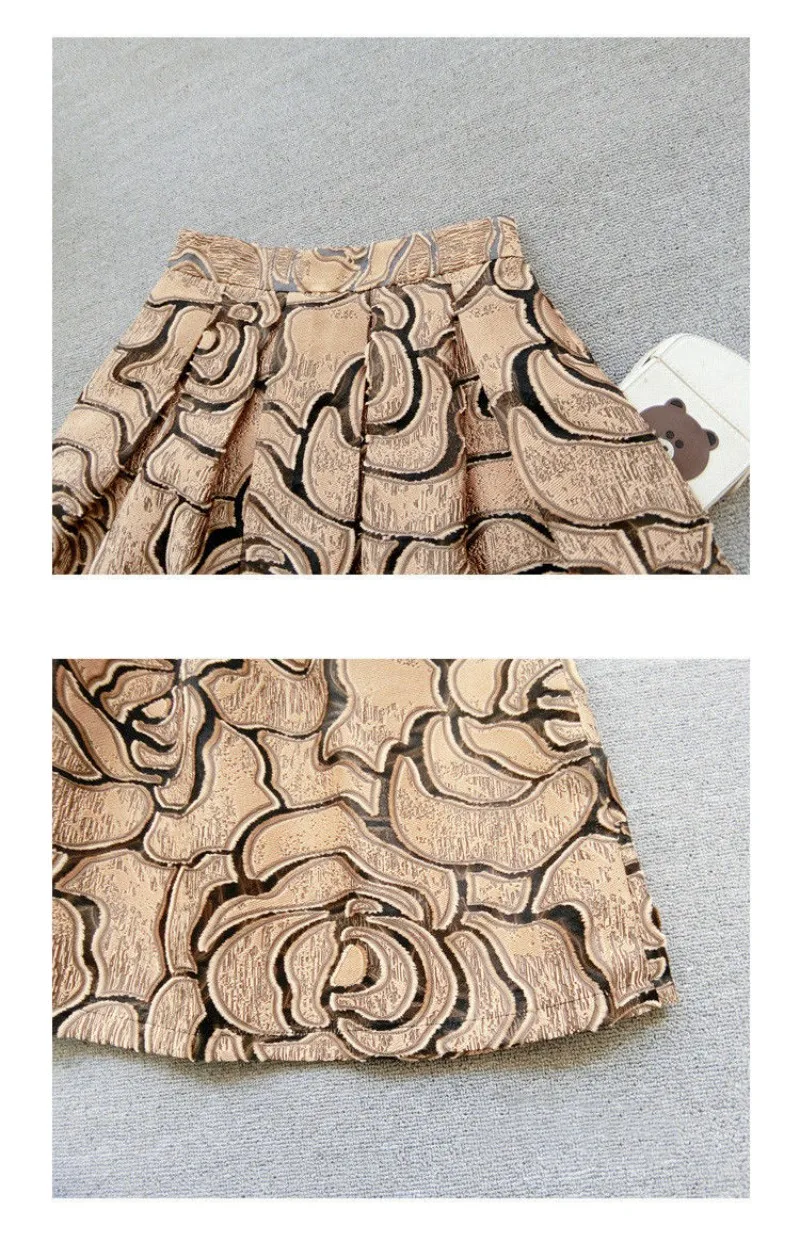 Khaki Geometrische Vintage Hohe Taille Ballkleid A-linie Lose frauen Rock Knielangen Lange Röcke Für Frauen Kleidung Mode – Detail 9
