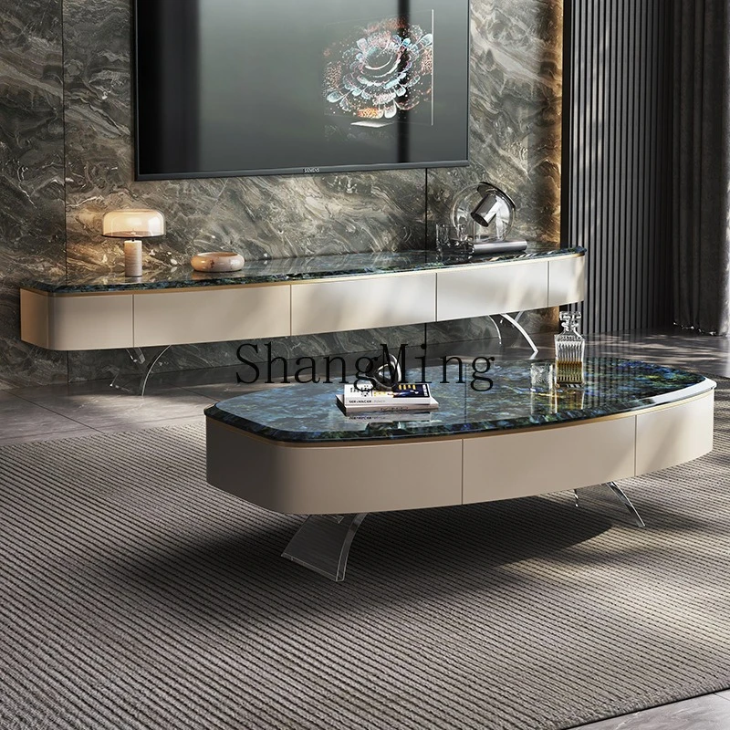 

FG natural marble coffee table TV cabinet combination light luxury floating living room coffee table