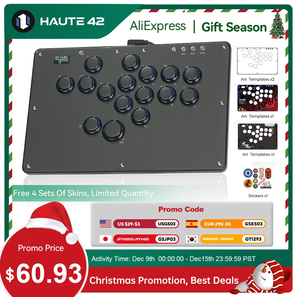 Джойстик Haute42 FightStick, аркадная кнопка Hitbox, без рычагов, контроллер для ПК/PS4/PS5/переключателя, контроллер аркадного джойстика