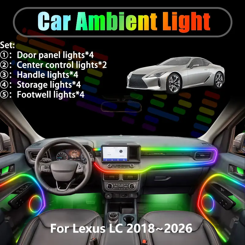 

Для Lexus LC 2018-2026 Z100 2019 2/18 в 1: Комплект светодиодной подсветки салона и багажника с USB RGB, динамическая подсветка, запчасти