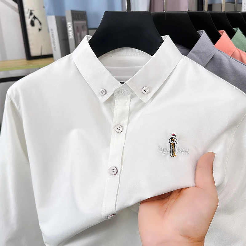 

2025 new cotton long sleeved shirt for men in spring and autumn, high-end business and leisure, no ironing shirt