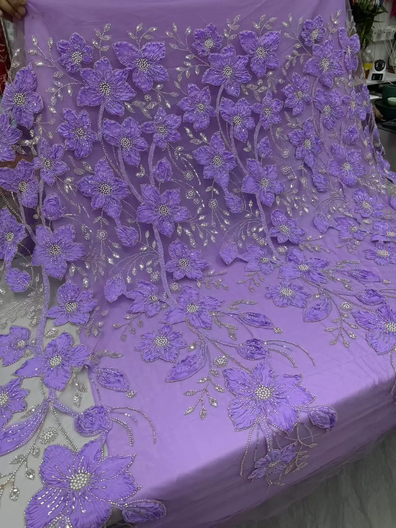 African Beads Lace Fabric 2025 High Quality Lace Nigerian Sequins Beads Lace Fabric French Laces Fabrics For Party Dress Sewing