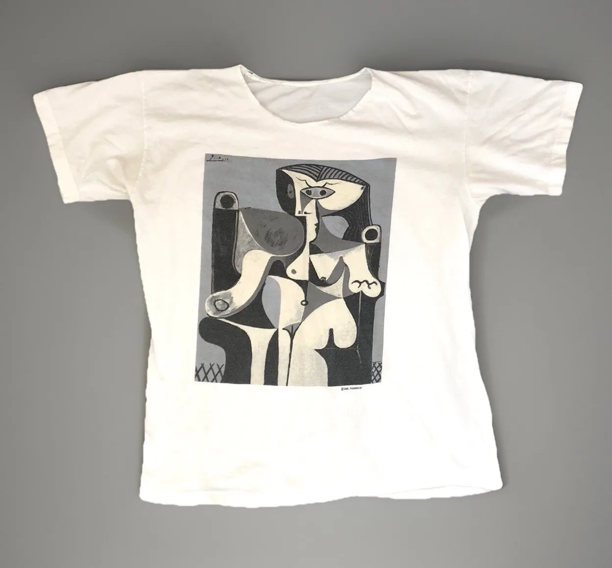 خمر 1997 بابلو بيكاسو اللوحة الأبيض تي شيرت الفن التجريدي 90s M L المحملة سيدة #1