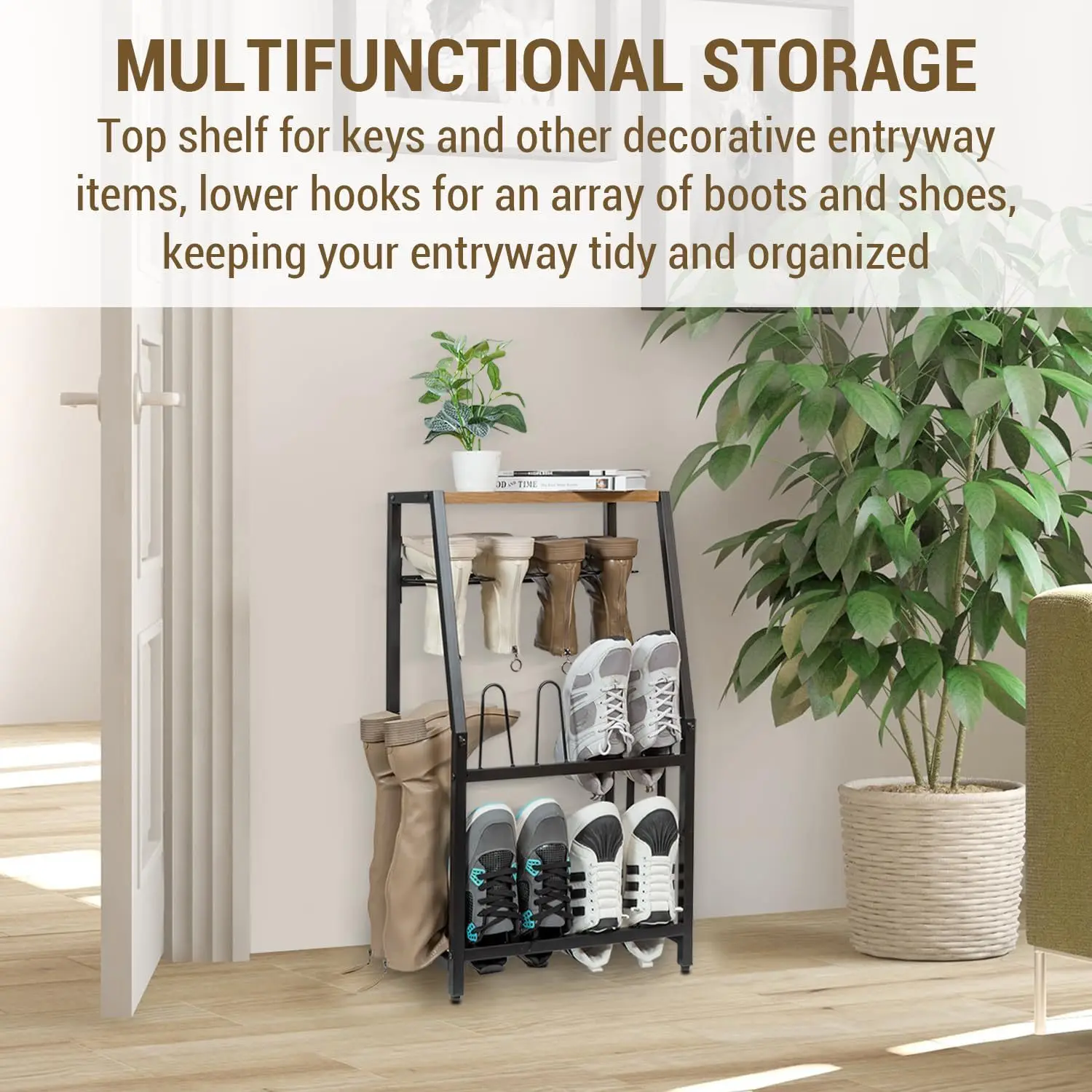 Entrance Storage Box: 2-in-1 Shoe Rack with Shelves and Boots Storage Space Rustic and Modern Entrance Table