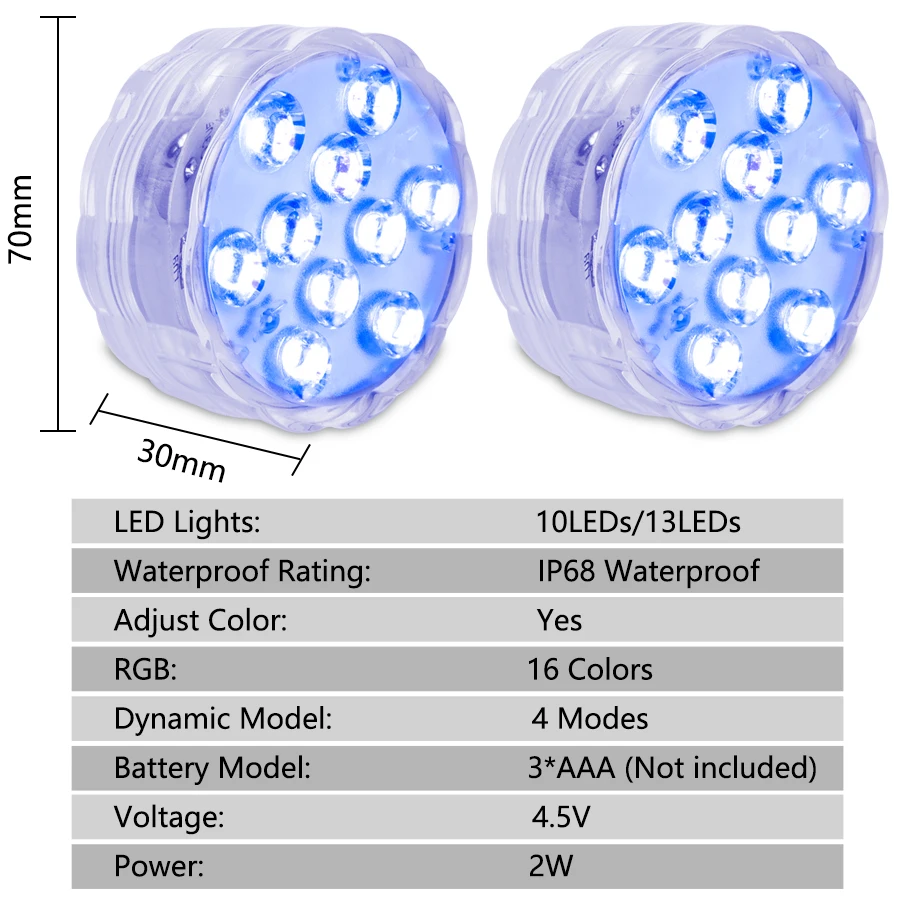 RGB LED Underwater Light 10LEDs Submersible Night Lamp Battery Powered Garden Swimming Pool Lights For Wedding Party Vase