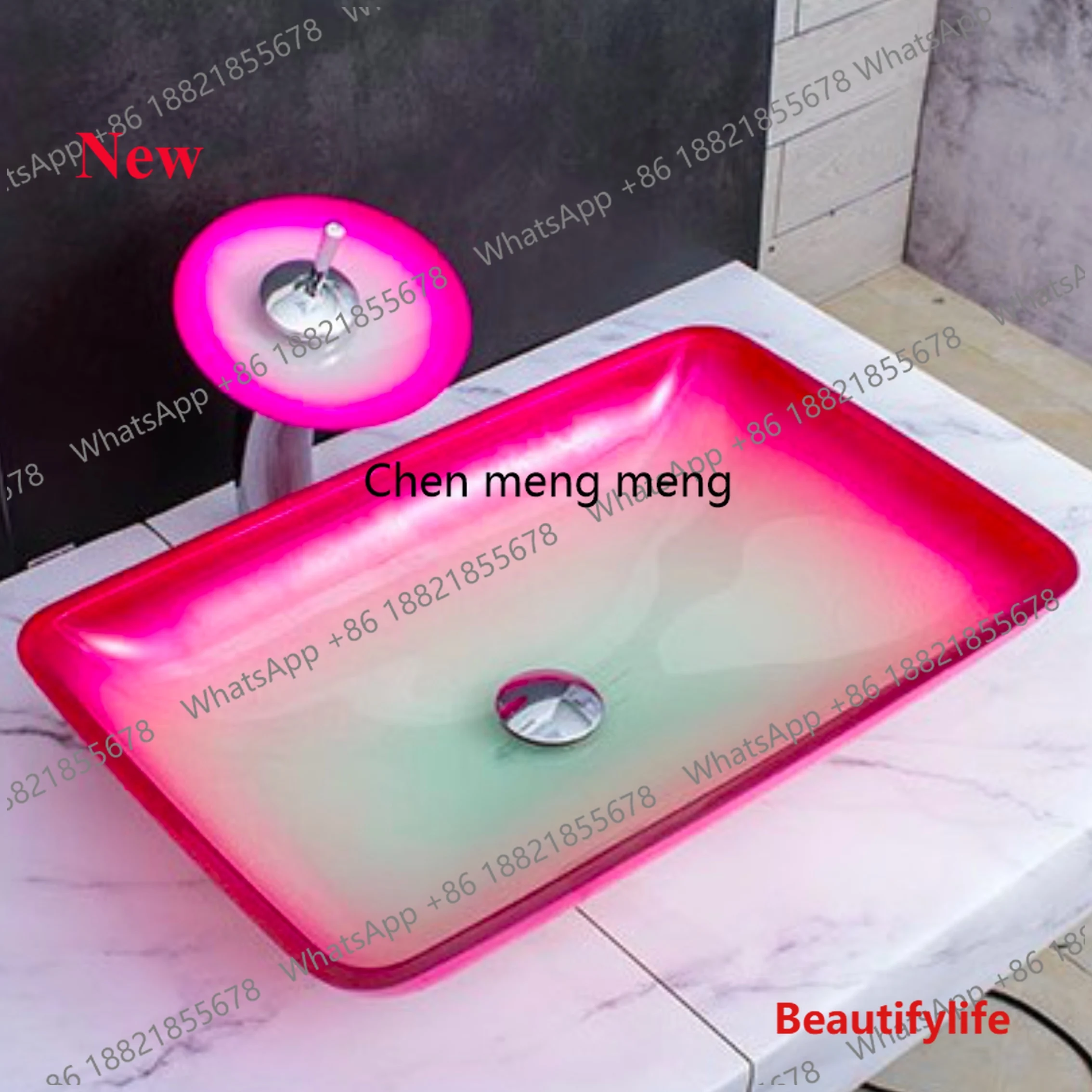 

A38 Tempered glass above counter basin bathroom wash basin household sink with copper faucet and drainer