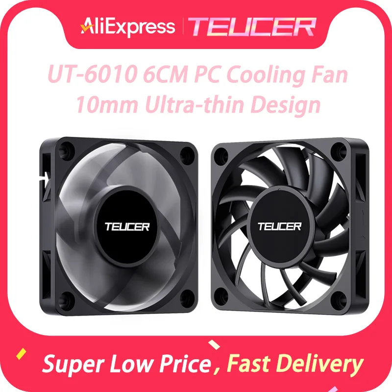 TEUCER UT-6010 6 cm Ultra Dunne Koelventilator 12 V 4PIN PWM Stille Grote Uitlaat Volume Ontwerp 10mm Dikte PC Case Fan Voor Gamer
