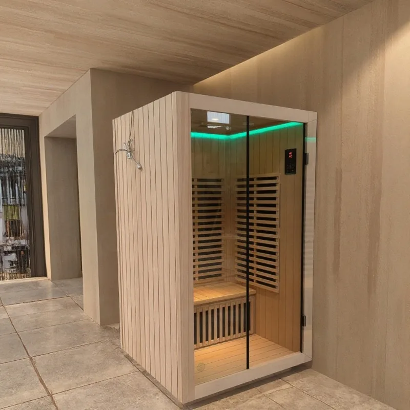 Factory Direct Mini Indoor Wooden Sauna 1-2 Person Home Far Infrared Sauna Room For Health Sauna With Colorful Light