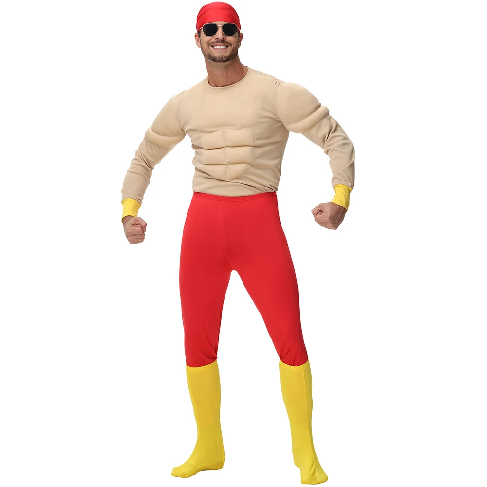 

Halloween Men's Adult Fake Pecs and Abs Fun and Sexy Full Dress Up Cosplay Party Muscle Filled Costume Costume Set