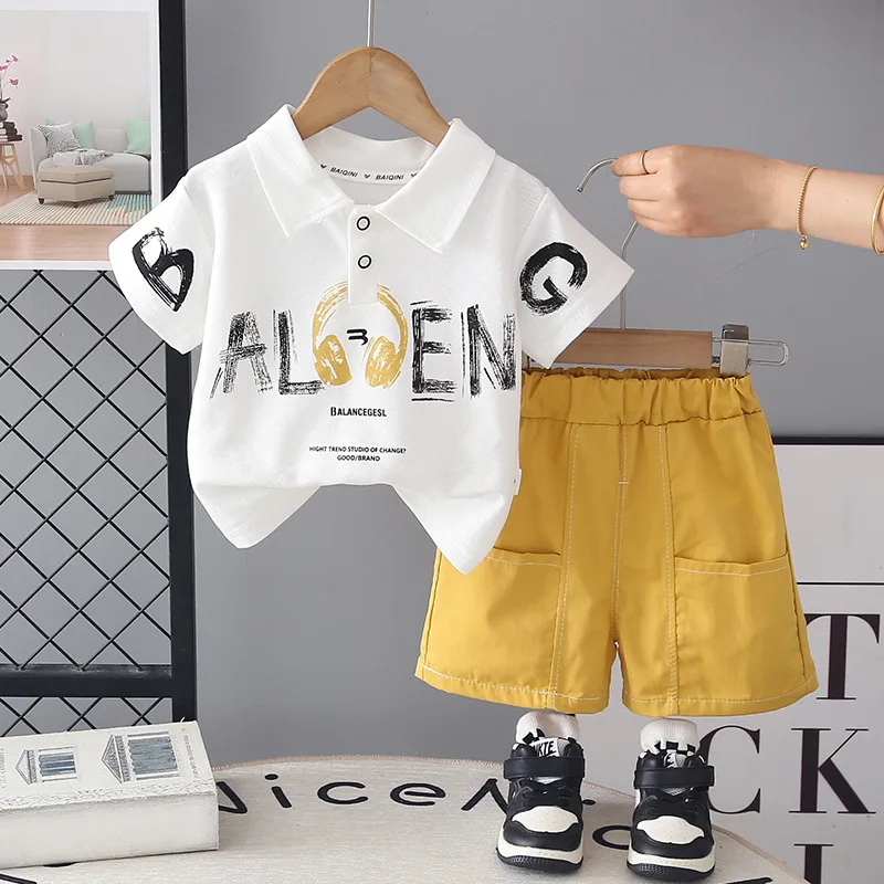 0-5 Years Baby Boys Summer Suit 2026 Toddler Boy Clothes Children's Turn-down Collar Short Sleeve T-shirt and Shorts 2 Piece Set