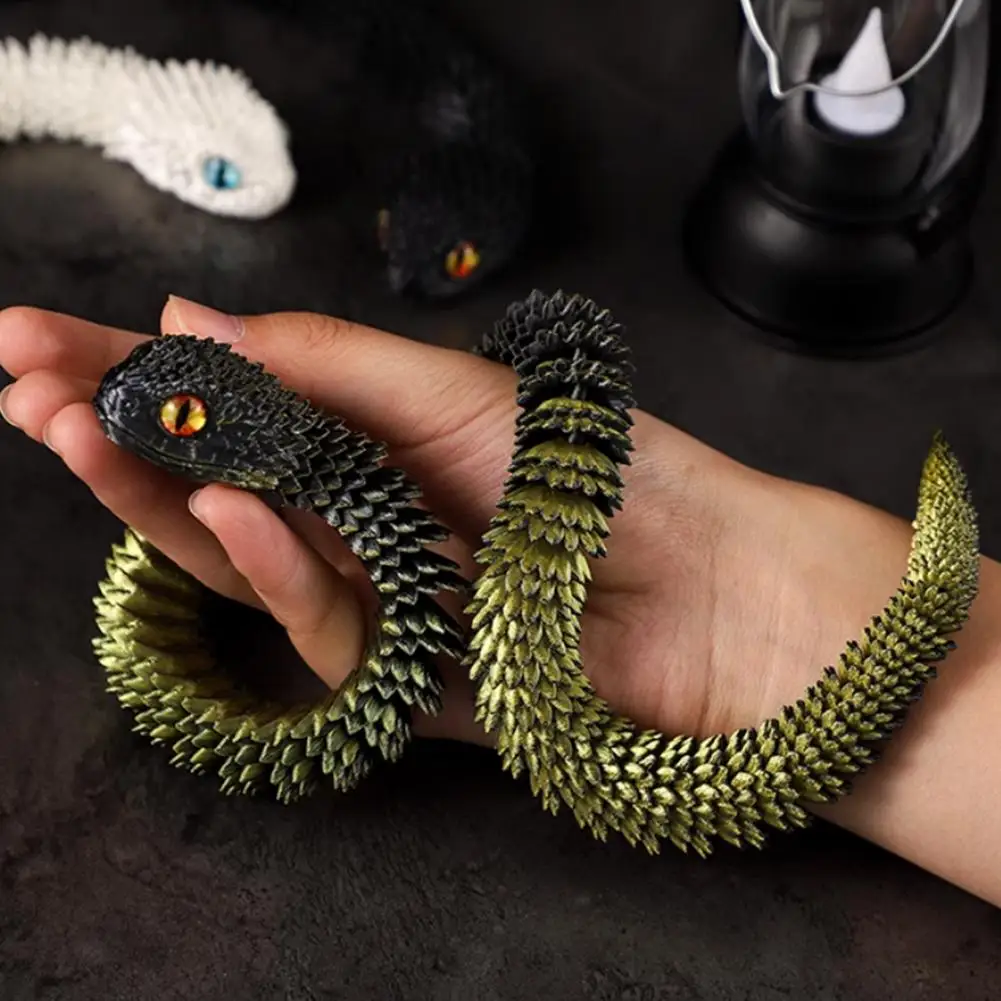 3D Printed Gold & Black Snake Sculpture Desktop Art Decor Unique Collector's Item For Car/Office/Home Display