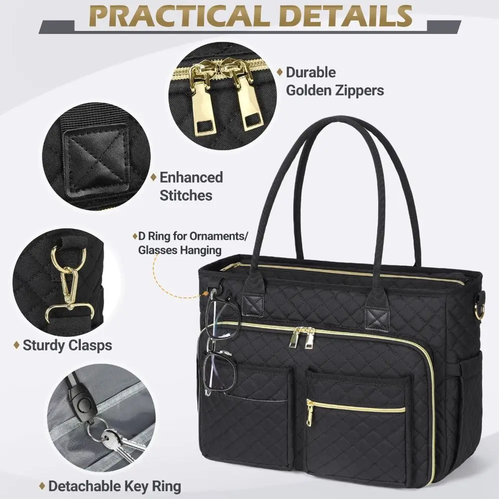 Women 15.6 Inch Tote Bag Insulated Pocket Durable Work Bags Large Size Professional Laptop Briefcase Nursing