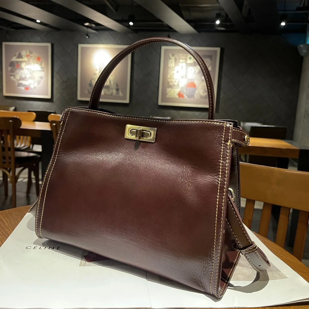 Oilwax Real Cow Leather Tote Bag Small Vintage Genuine Leather Handbag Women Fashion Ladies Shoulder or Crossbody Bag