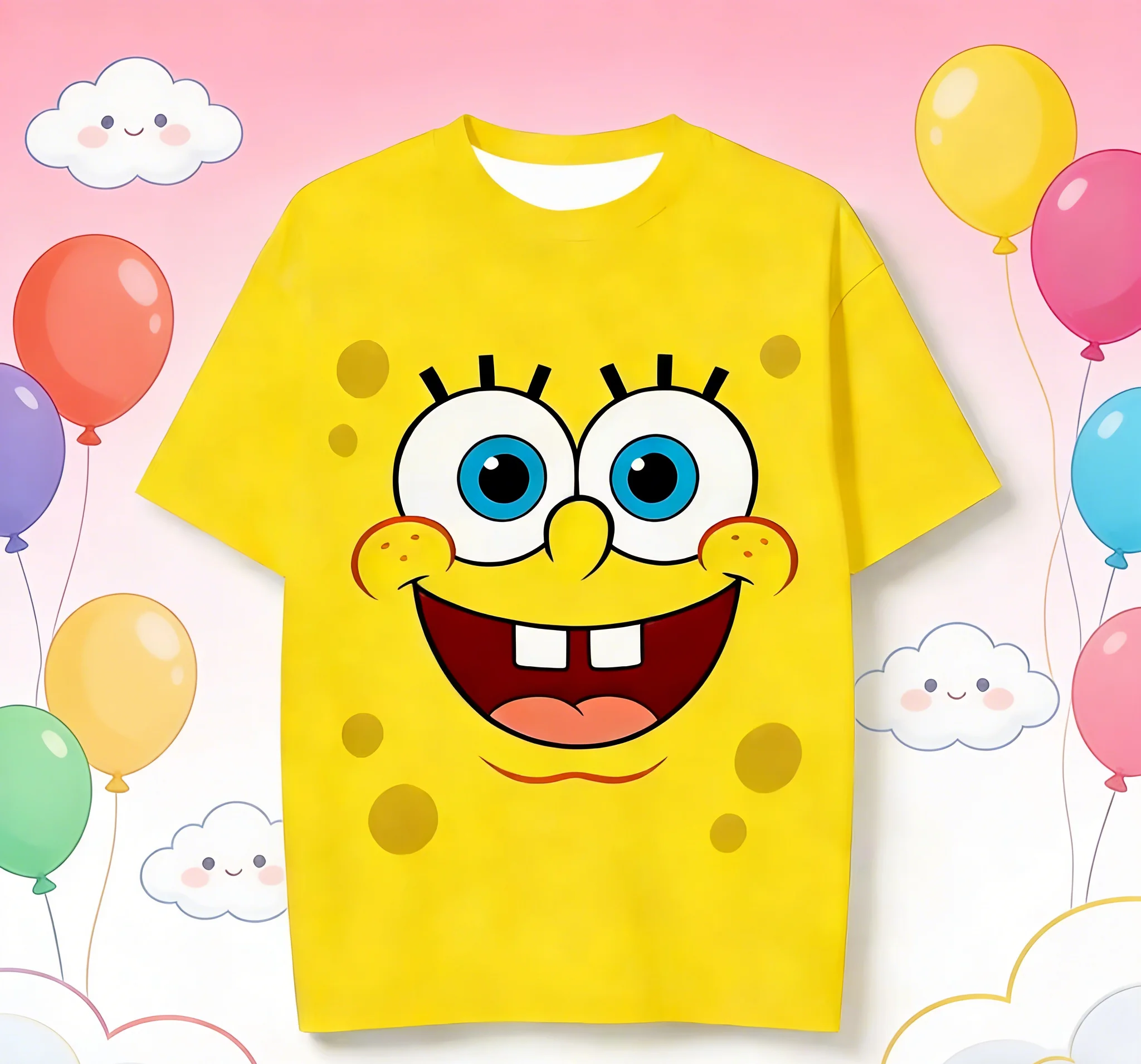 SpongeBob SquarePants Summer Children's Y2K T-shirt Casual Large Size Men's and Women's T-shirt Top, Anti Fading，gift