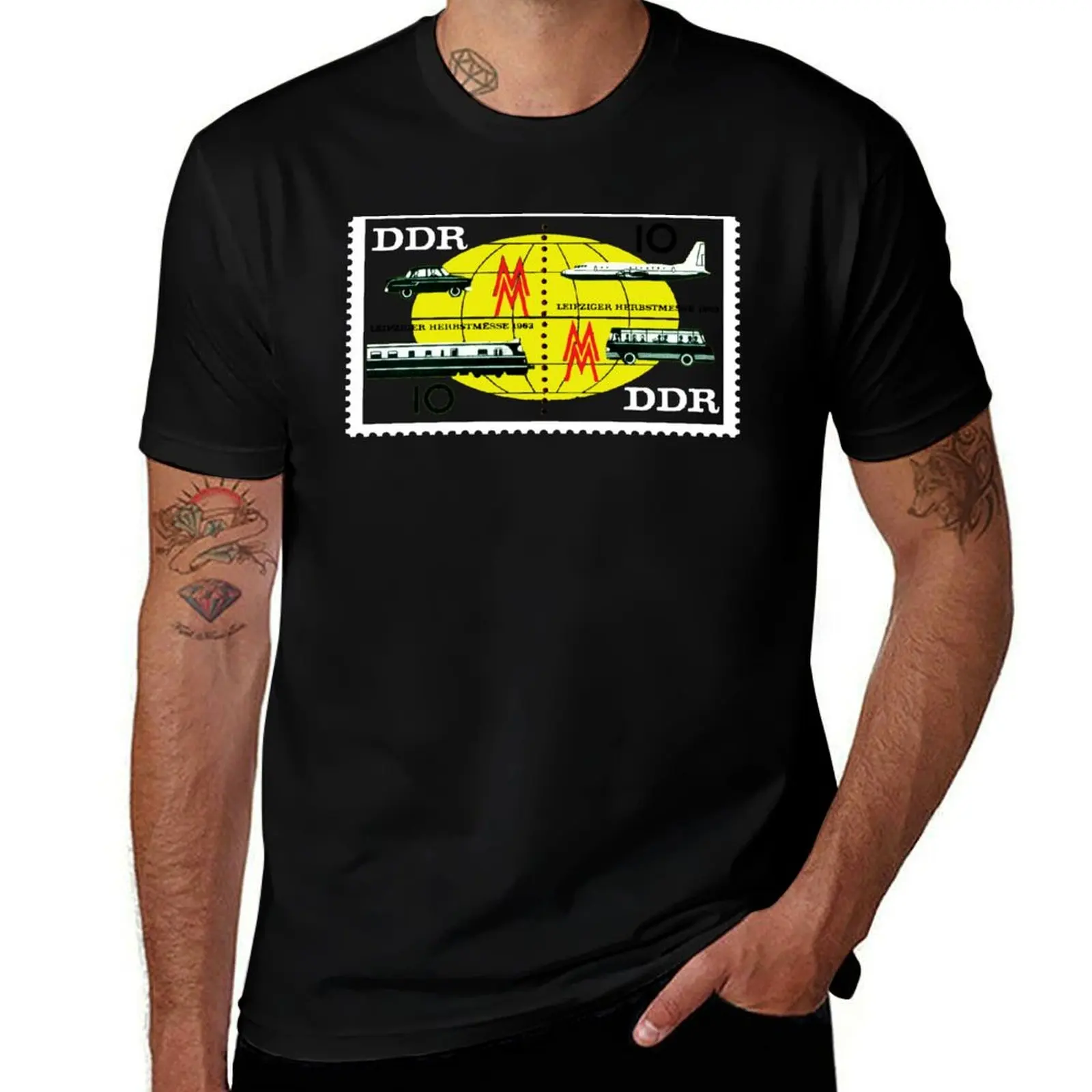 EAST GERMAN POSTAGE STAMP T-Shirt Large Size Loose Casual Tee